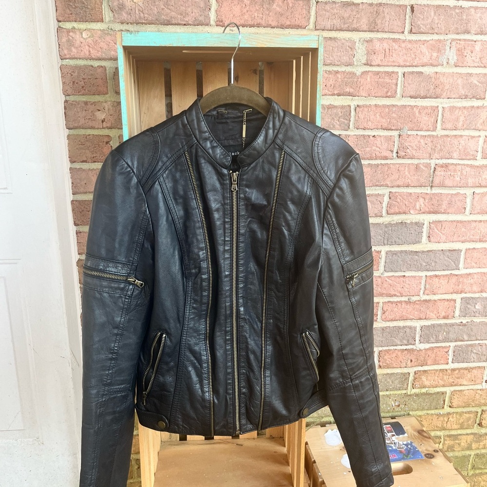Black Rivet Women's Zippered Black Leather Jacket